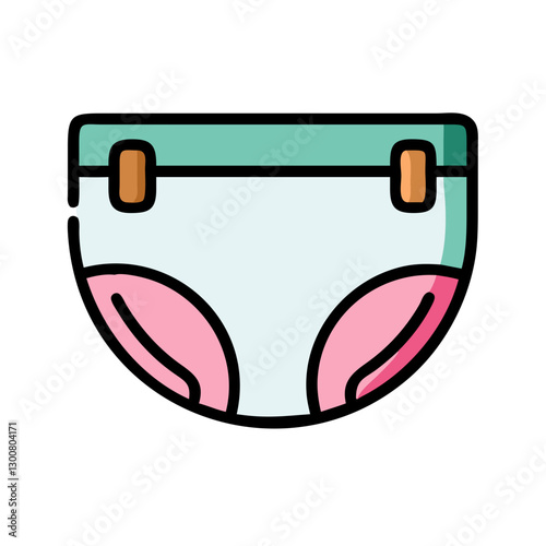 Diaper illustration with colorful design and fasteners