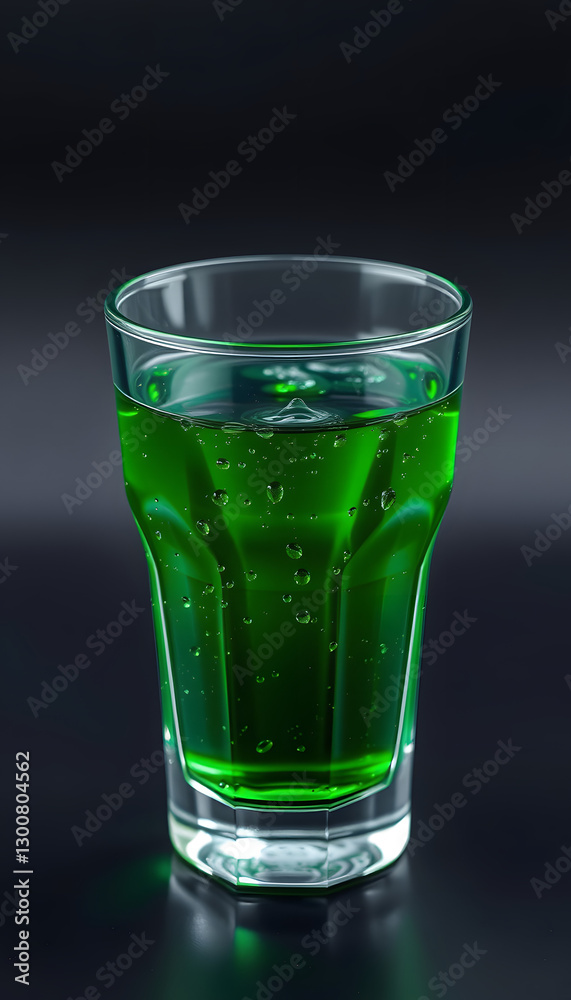 Green glass with drops of water, professional photography. with white shades Green glass with drops of water, professional photography. with white shades