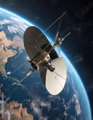 Satellite internet antenna in orbit around Earth,  cosmos,  technology