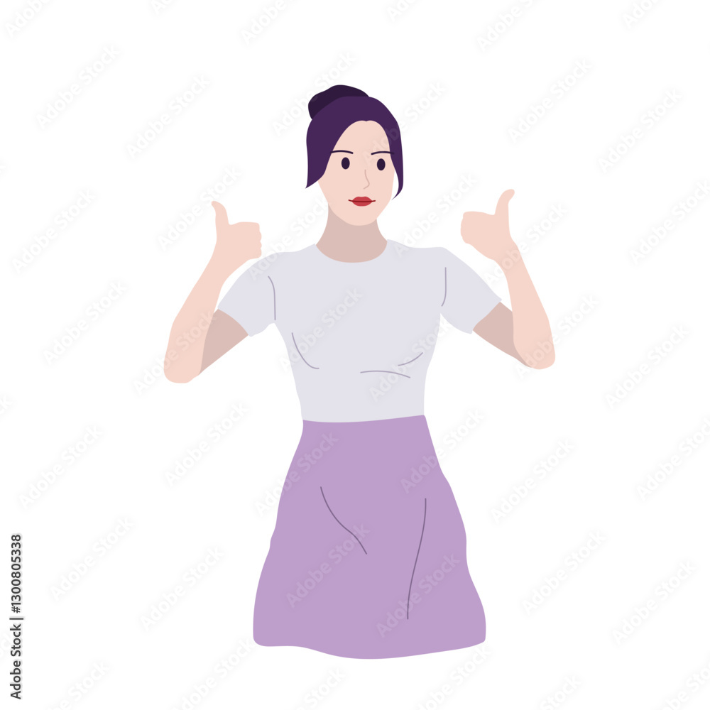 illustration of a woman posing showing a thumbs up. woman wearing casual clothes who gives both thumbs up. character flat design illustration of a woman posing showing a thumbs up. woman wearing casual clothes who gives both thumbs up. character flat design