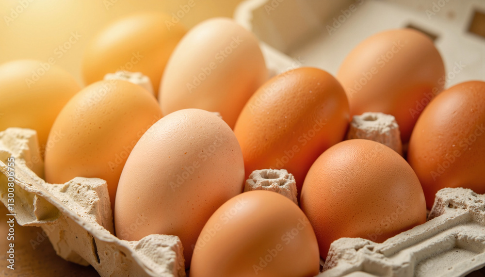 Fresh farm eggs illuminated by warm light, natural nourishment Fresh farm eggs illuminated by warm light, natural nourishment