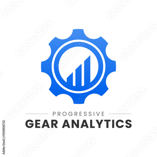Gear Chart Logo. Modern logocombine gear with ascending bar chart. Symbolizing progressive analytics and growth. Ideal for data-driven companies, financial tech, and business intelligence.