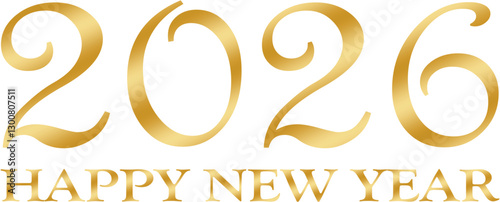 2026 Happy New Year - gold lettering for your designs, vector