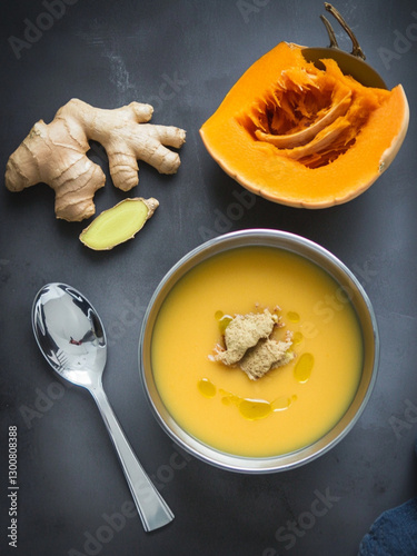 Soup Pumpkin with Ginger from  pumpkin, tsp grated ginger, cup water. photo