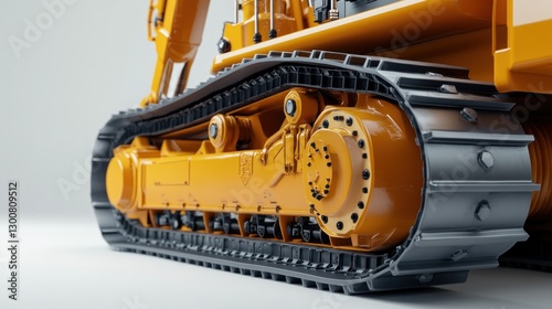 Close-up view of a tracked bulldozer's undercarriage