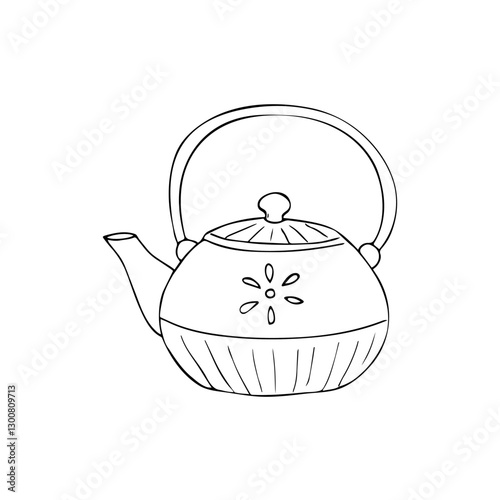 Hand-Drawn Tea Kettle. Hand-drawn illustration of a tea kettle. Isolated illustration on a white background.