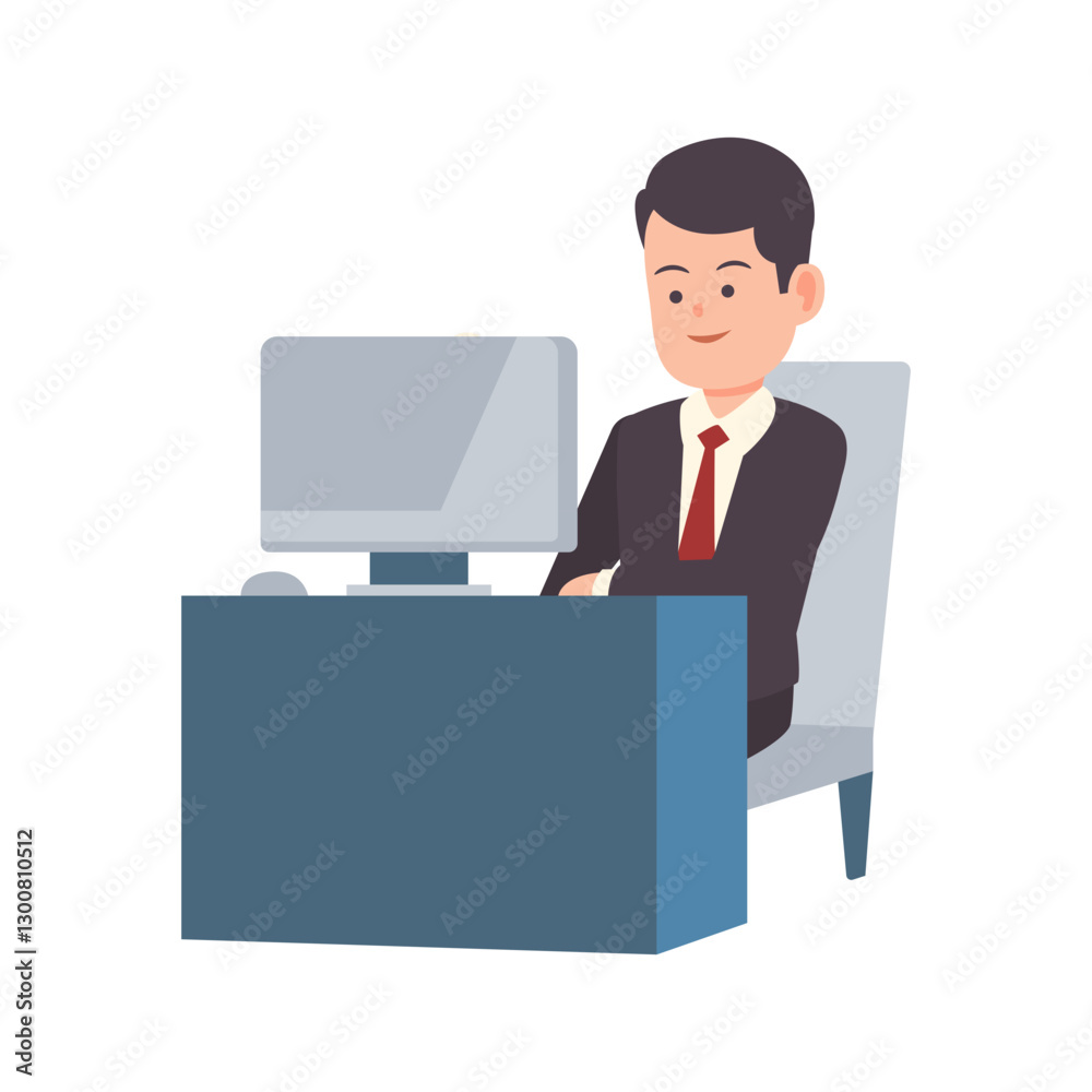 Businessman Working at Desk with Computer, Design Inspiration, Vector, Hand Drawn, Object, Template Businessman Working at Desk with Computer, Design Inspiration, Vector, Hand Drawn, Object, Template