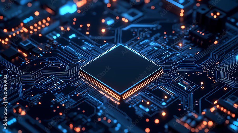 CPU with Golden Lines and Blue Lighting CPU with Golden Lines and Blue Lighting