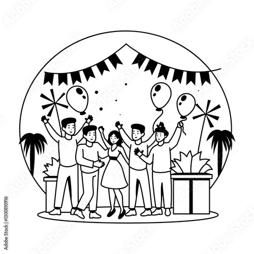 A glyph illustration of people enjoy festive celebrations 
