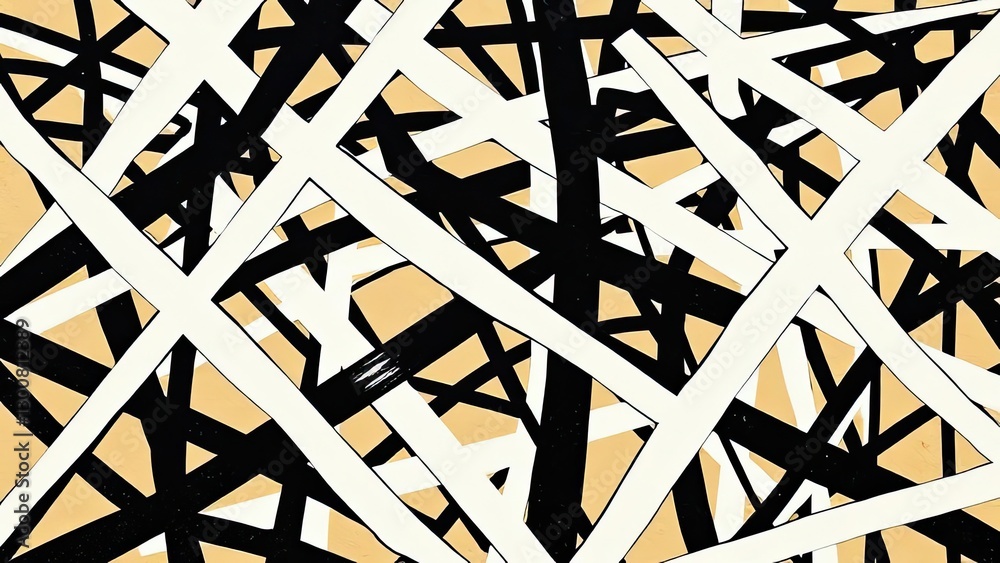 Fototapeta premium Abstract Beige Black White Crosshatch Lines Geometric Pattern Background