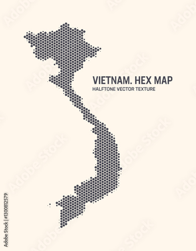 Vietnam Map Vector Hexagonal Halftone Pattern Isolate On Light Background. Hex Texture in the Form of a Map of Vietnam. Modern Technological Contour Map of Vietnam for Design or Business Projects