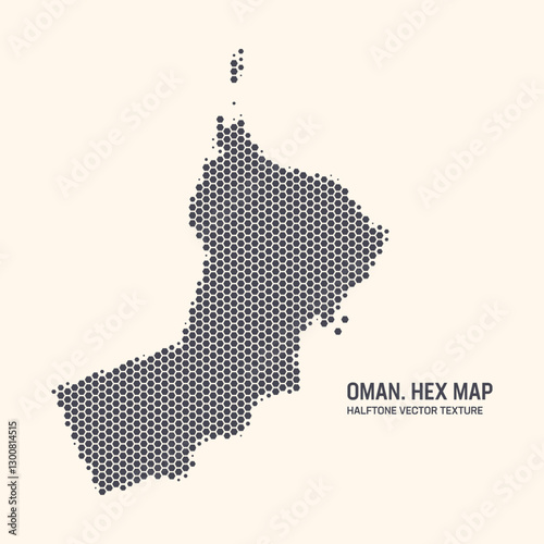 Oman Map Vector Hexagonal Halftone Pattern Isolate On Light Background. Hex Texture in the Form of a Map of Oman. Modern Technological Contour Map of Oman for Design or Business Projects