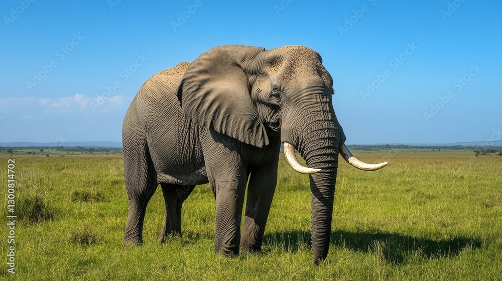 Obraz premium Majestic african elephant in plains under clear blue sky