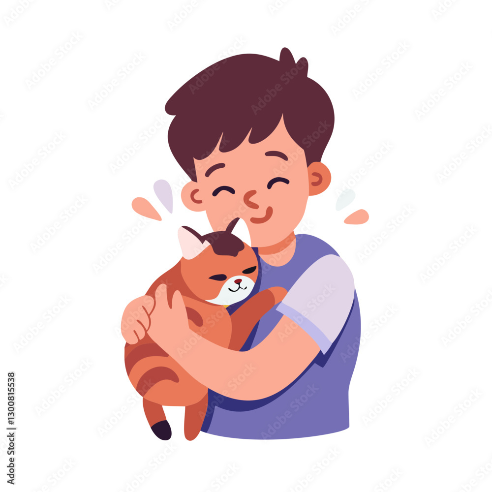 boy is hugging cat with joy and affection boy is hugging cat with joy and affection
