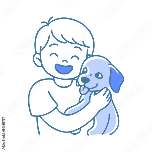 boy is hugging dog with joy and affection