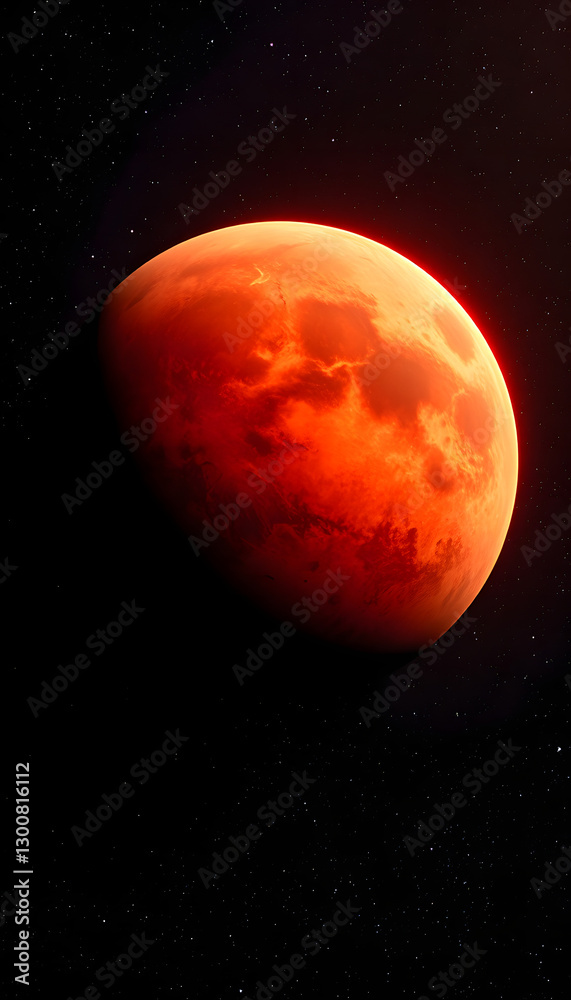 Beautiful red planet Mars in space on a starry background. Solar system. Space wallpaper, angled photoshot. with white shades