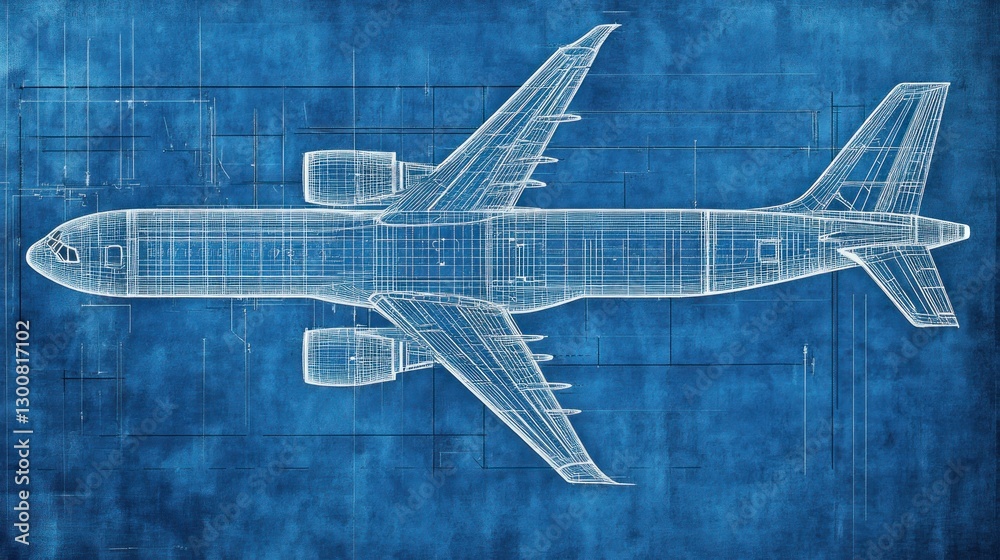 A blueprint-style illustration of an airplane, showcasing its design and structure. A blueprint-style illustration of an airplane, showcasing its design and structure.