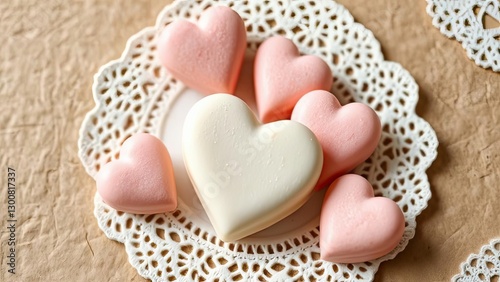 Romantic Heart Shaped Soaps on Lace Doily Valentine s Day Gift photo