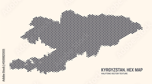 Kyrgyzstan Map Vector Hexagonal Halftone Pattern Isolate On Light Background. Hex Texture in the Form of a Map of Kyrgyzstan. Mod Technologic Contour Map of Kyrgyzstan for Design or Business Projects