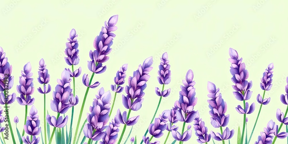 Naklejka premium Lavender Flowers Watercolor Border Floral Design Purple Blooms Botanical Illustration Spring Summer
