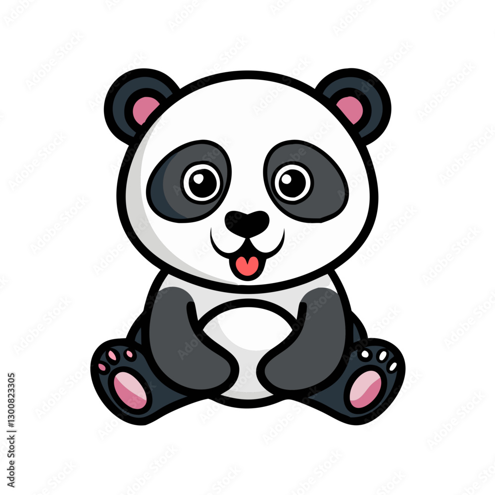 Fototapeta premium Cute cartoon panda character with playful expression