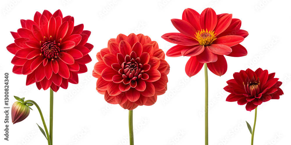set of red dahlia flowers set of red dahlia flowers