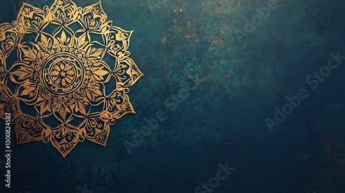 Golden Mandala on Teal Background:  Intricate Design, Spiritual Art