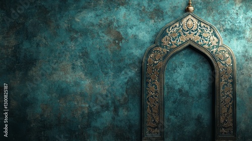 Ornate Islamic Archway against Teal Wall