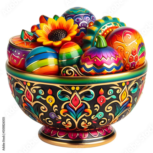 Colorful Decorative Bowls for Cinco de Mayo – Festive Illustration isolated on transparent background