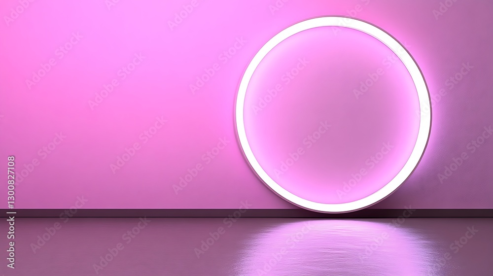 Fototapeta premium Pink Wall Neon Circle Light Minimalist Design