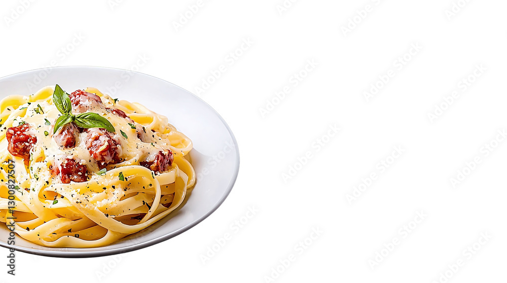 Plate of delicious pasta generously topped with savory meat sauce and garnished with fresh herbs for a tasty meal Plate of delicious pasta generously topped with savory meat sauce and garnished with fresh herbs for a tasty meal