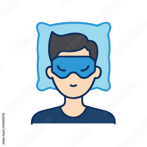 Sleeping man with sleep mask on pillow, relaxed and peaceful