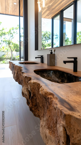 Rustic wood sinks, modern bathroom