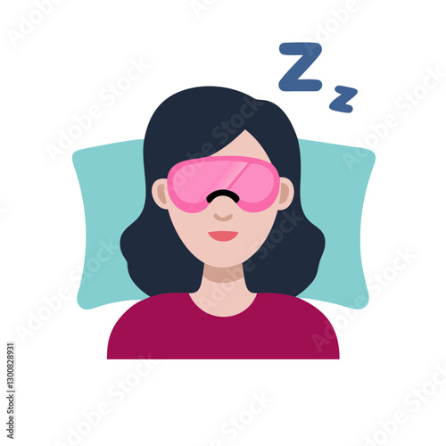 Sleeping woman with sleep mask on pillow