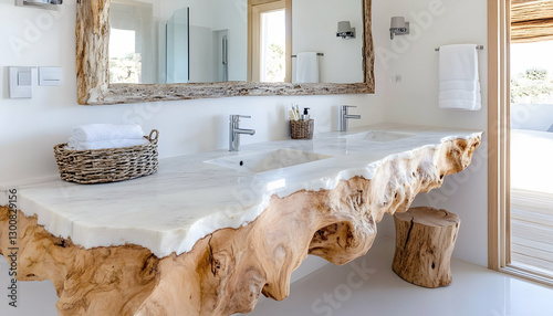 Rustic wood vanity, modern bath (1) photo