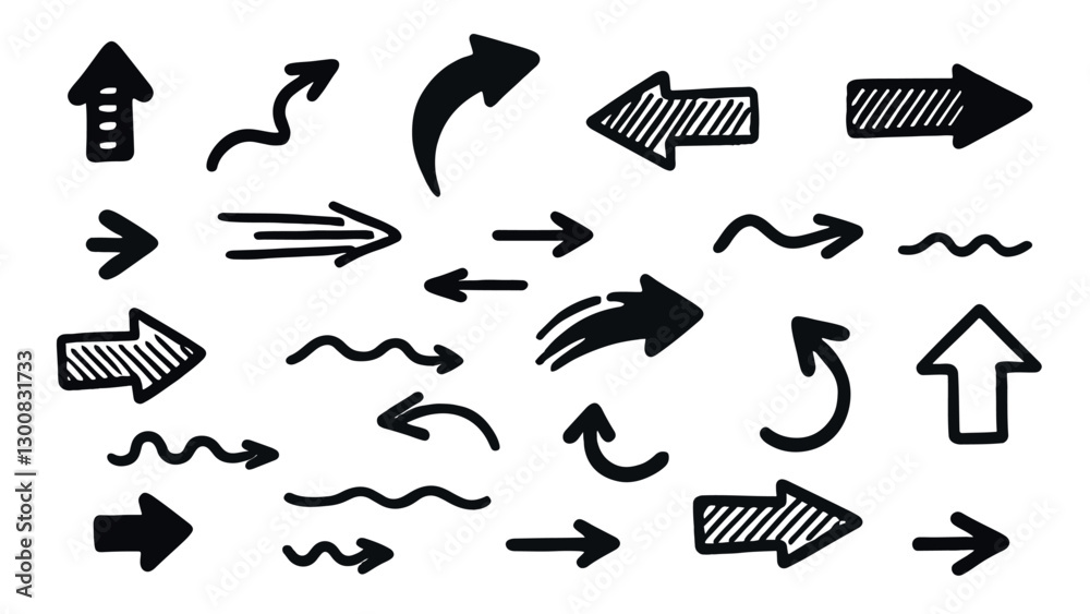 Arrow icons set. Collection of hand drawn arrows. Vector illustration Arrow icons set. Collection of hand drawn arrows. Vector illustration