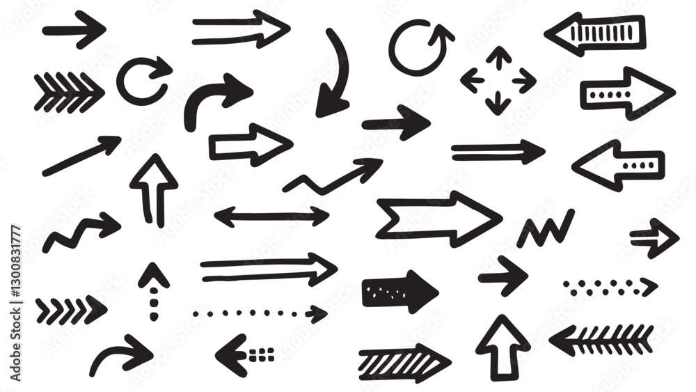 Arrow icons set. Collection of hand drawn arrows. Vector illustration