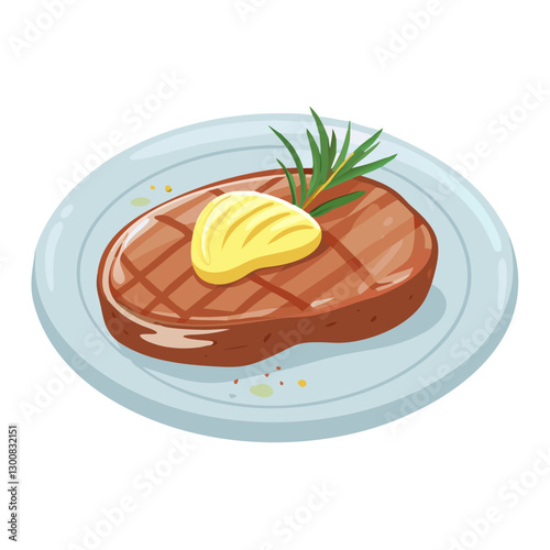 Juicy steak with grill marks and butter on plate