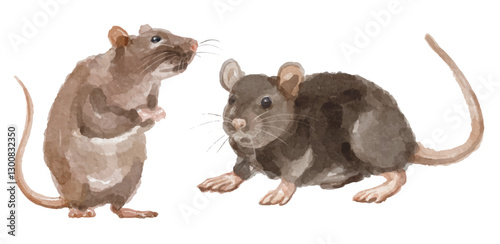 Watercolor set of mouse for logo, invitations and more