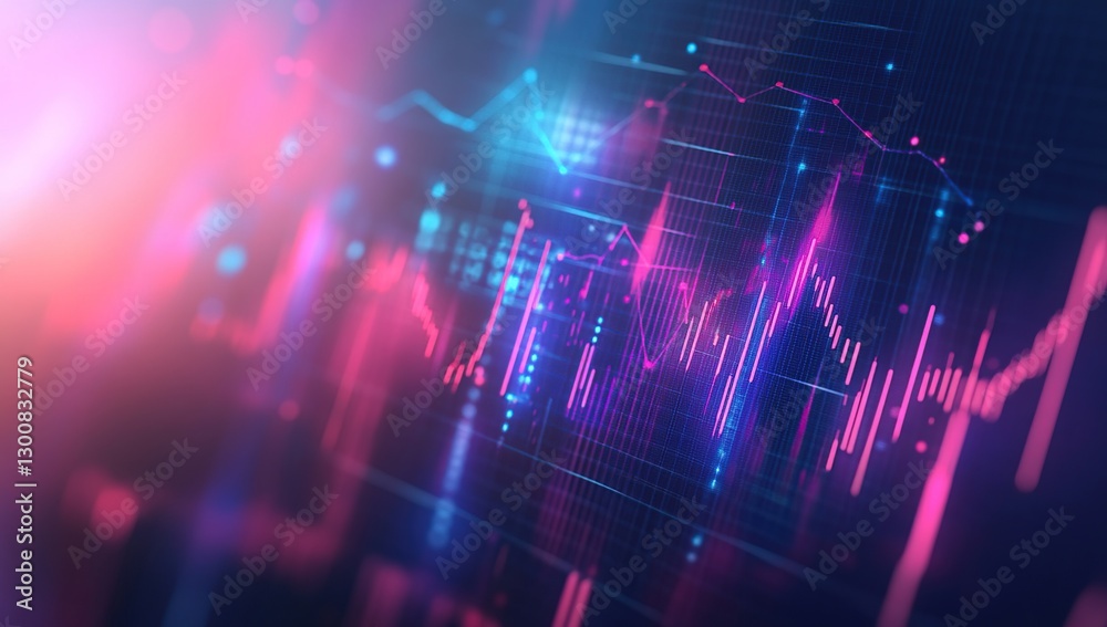 Obraz premium Abstract Digital Data Visualization with Pink and Blue Neon Lights
