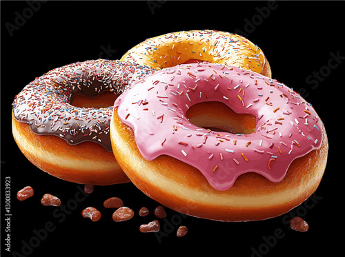 Assorted Donuts with Colorful Icing and Sprinkles