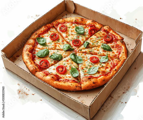 Fresh Margherita Pizza with Basil and Tomatoes