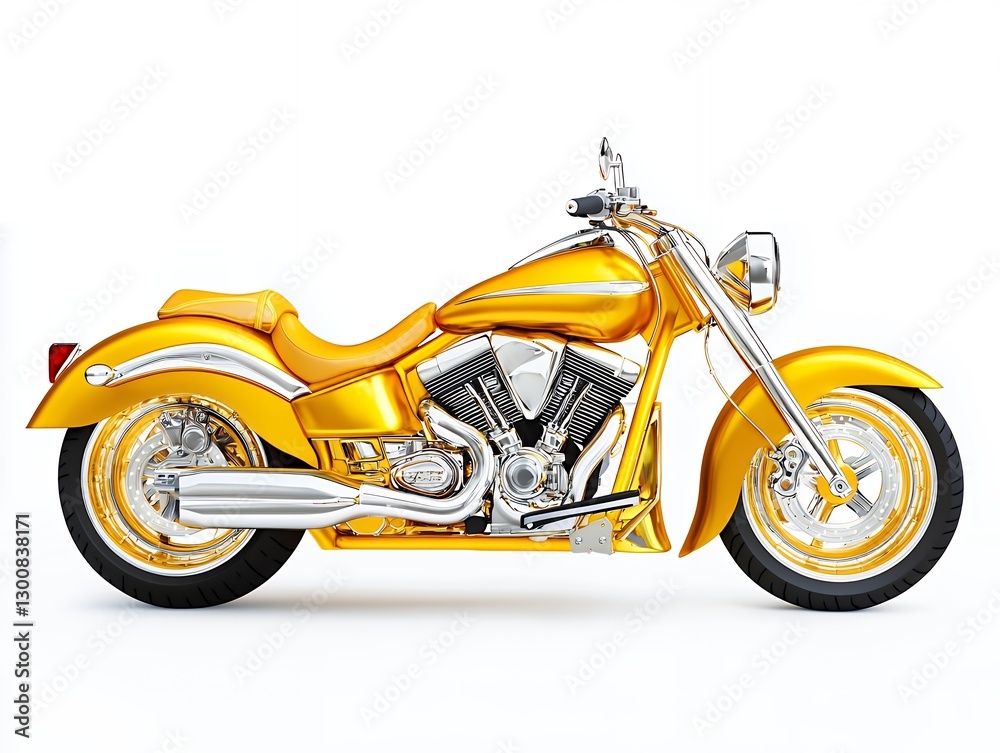 Gold Metallic Cruiser Motorcycle on White Background Gold Metallic Cruiser Motorcycle on White Background