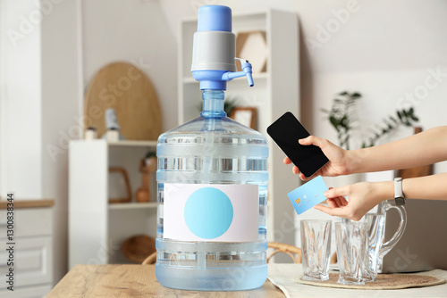 Woman holding blank mobile ...