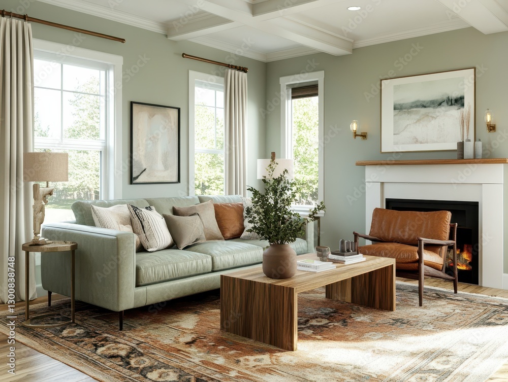 Fototapeta premium A serene living room showing modern interior design style