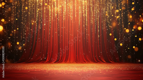 Red curtain stage festive particle light effect background