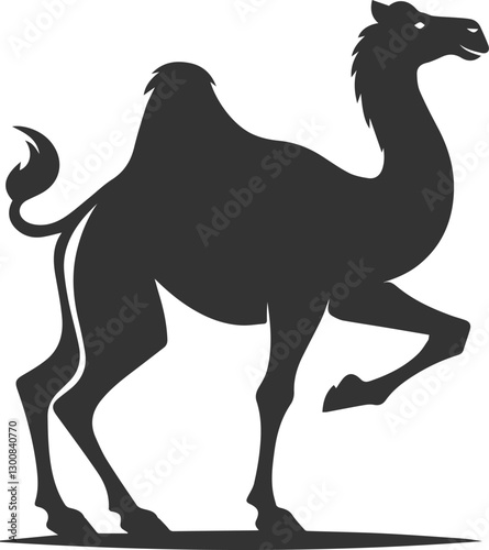 Camel in a playful pose with one front leg raised animal vector silhouette