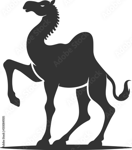 Camel in a playful pose with one front leg raised animal vector silhouette
