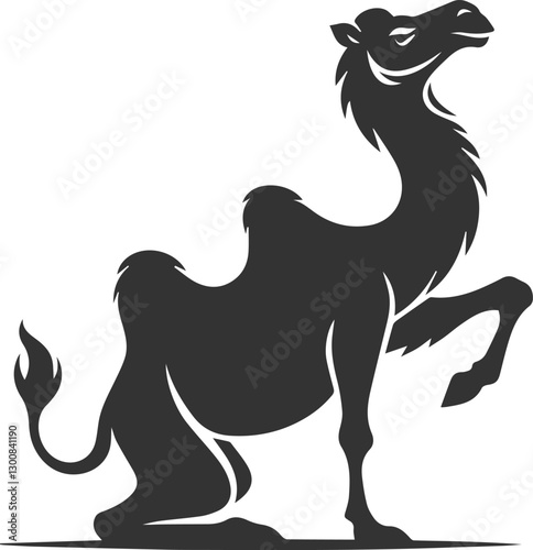 Camel in a playful pose with one front leg raised animal vector silhouette