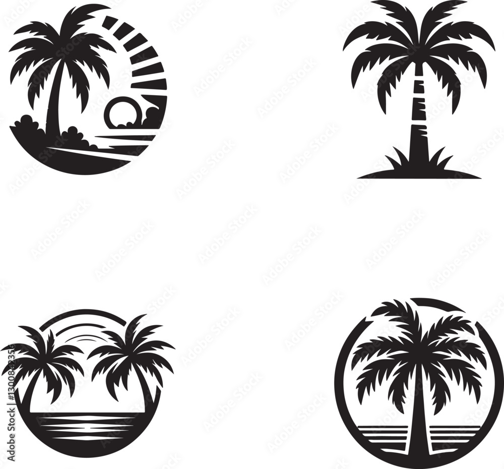 Fototapeta premium a set of palm tree logo icon vector illustration silhouette